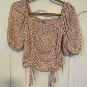 SO floral pink cropped peasant blouse size medium